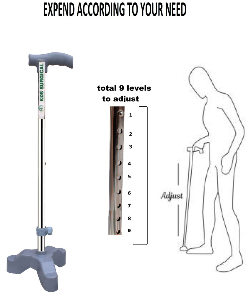 KDS SURGICAL 3 Leg Tripod Chrome Grey Height Adjustable Steel Walking