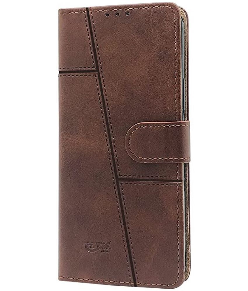     			Kosher Traders - Brown Artificial Leather Flip Cover Compatible For Vivo V21E ( Pack of 1 )