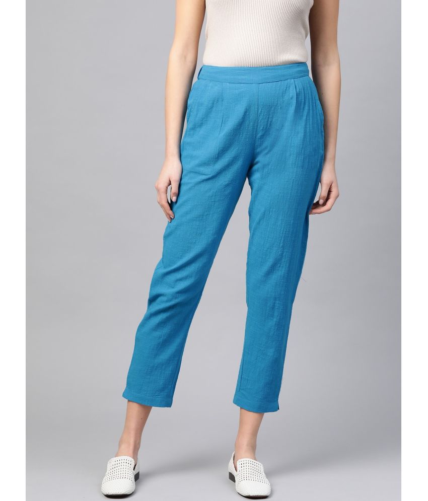     			Yash Gallery - Blue Cotton Regular Women's Formal Pants ( Pack of 1 )