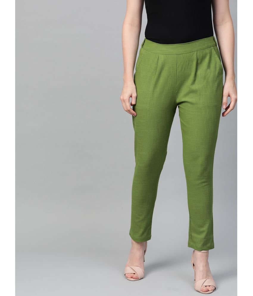     			Yash Gallery - Green Cotton Regular Women's Formal Pants ( Pack of 1 )