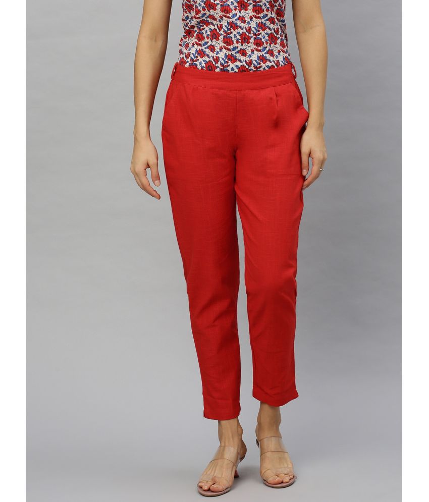     			Yash Gallery - Red Cotton Regular Women's Casual Pants ( Pack of 1 )