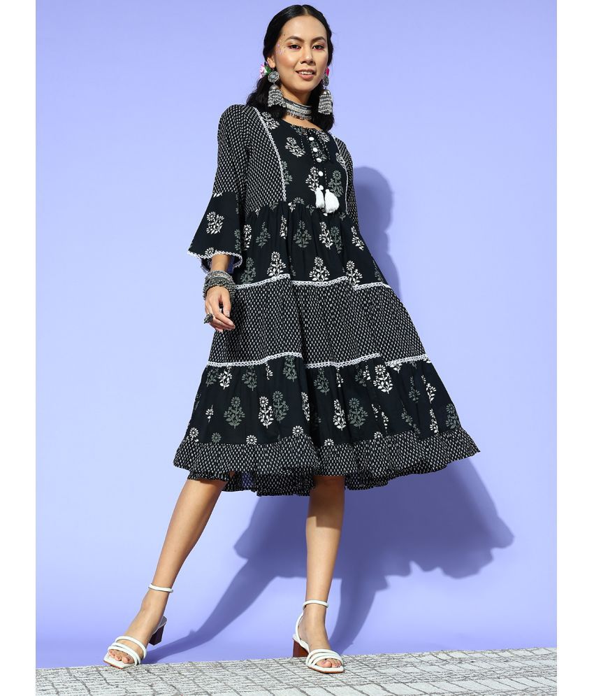     			Yufta - Black Cotton Women's A-line Dress ( Pack of 1 )