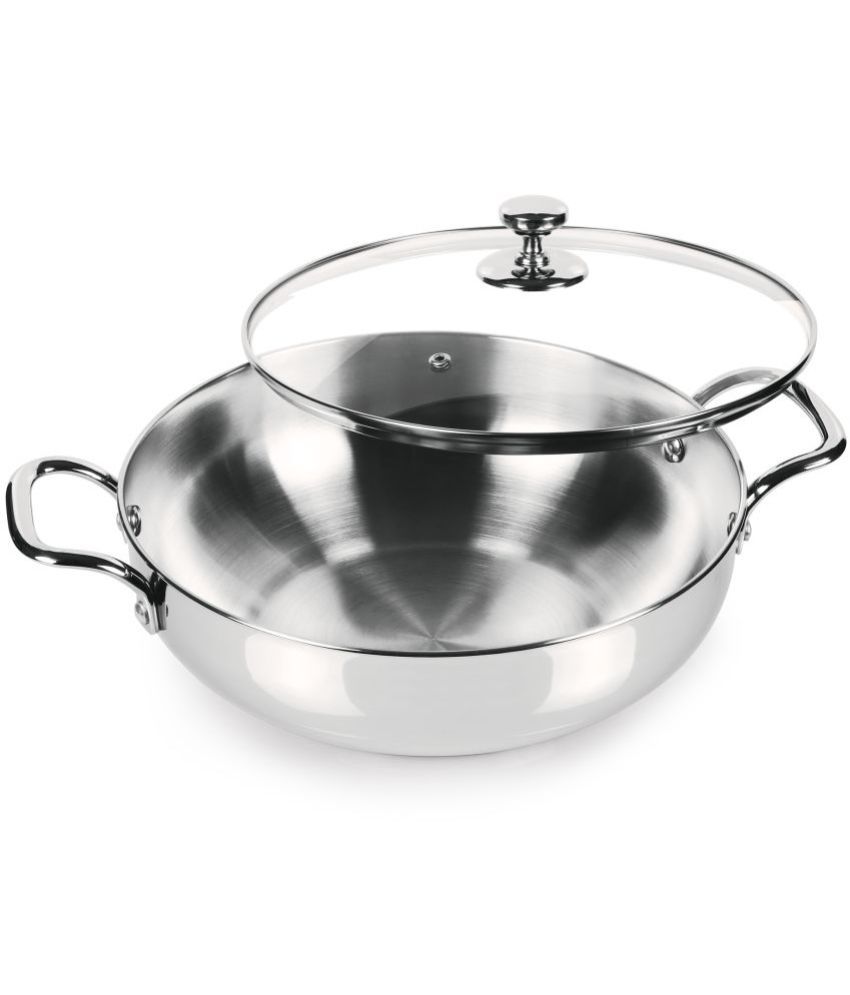     			Milton Pro Cook Stainless Steel Sandwich Bottom Kadhai with Glass Lid, 28 cm / 4.2 Litres, Steel Plain