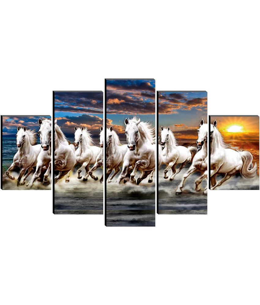     			Saf Abstract Seven Horses Vastu Animal Painting Without Frame (Set of 5)