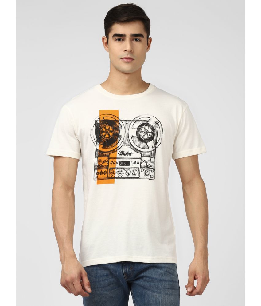     			UrbanMark Men Regular Fit Round Neck Half Sleeves Graphic Print T Shirt-White