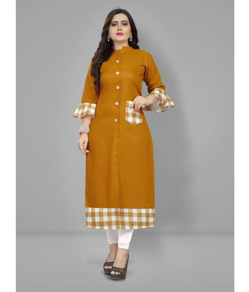     			Lerkiza - Gold Cotton Women's Straight Kurti ( Pack of 1 )