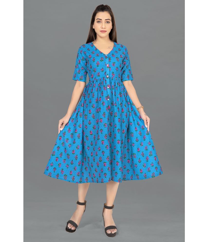     			MIRROW TRADE - Blue Polyester Women's Fit & Flare Dress ( Pack of 1 )