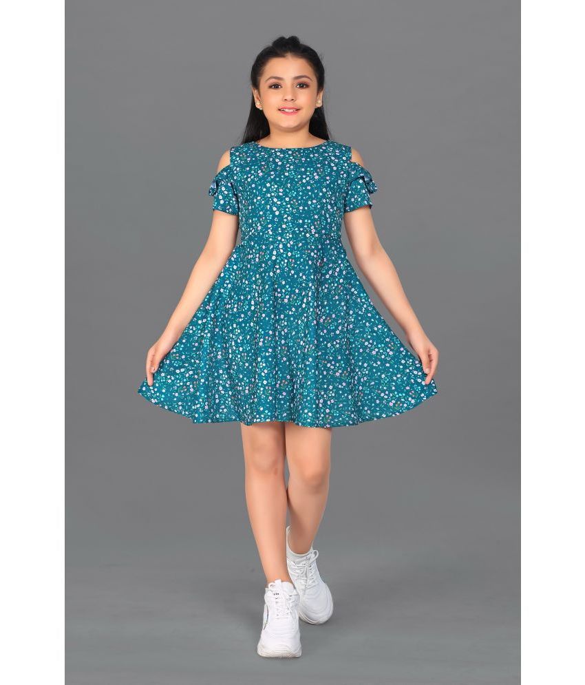     			MIRROW TRADE - Blue Rayon Girls Fit And Flare Dress ( Pack of 1 )