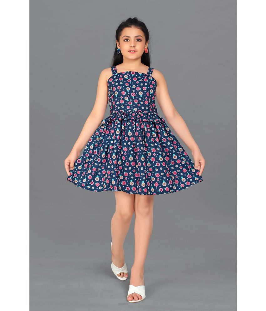     			MIRROW TRADE - Navy Blue Rayon Girls Fit And Flare Dress ( Pack of 1 )