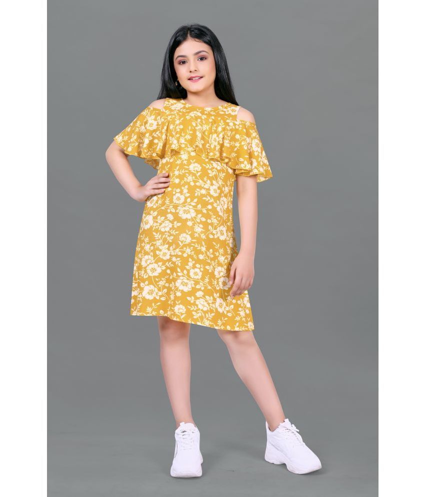     			MIRROW TRADE - Yellow Rayon Girls A-line Dress ( Pack of 1 )