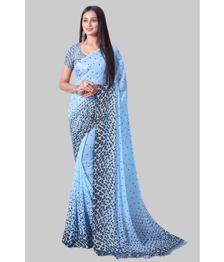     			Sitanjali - SkyBlue Georgette Saree With Blouse Piece ( Pack of 1 )