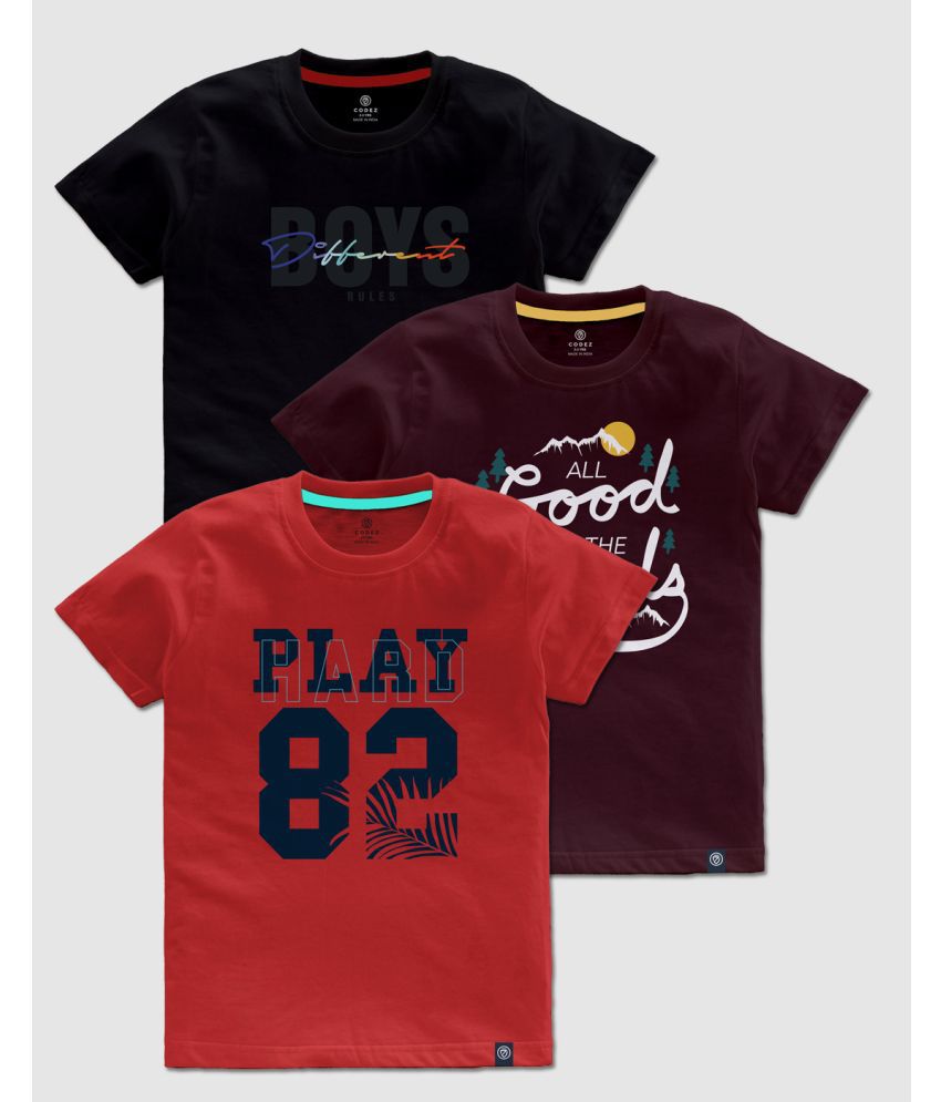 CODEZ - Multicolor Cotton Boy's T-Shirt ( Pack of 3 )
