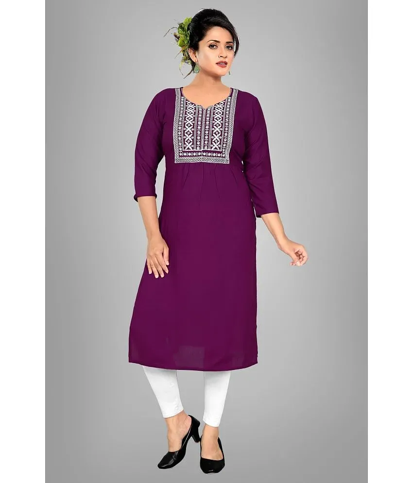 HAYA Wine Rayon Women s Straight Kurti Pack of 1