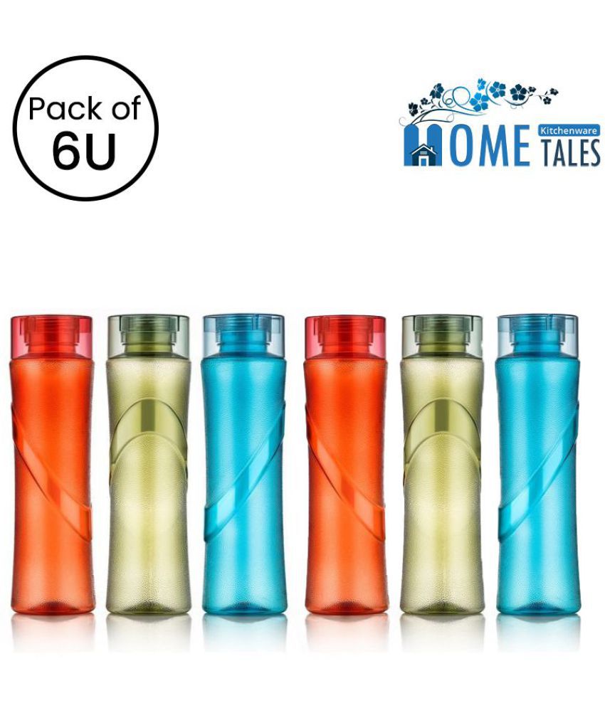     			HOMETALES Multicolour Plastic Fridge Water Bottle 1000ml each(6U)