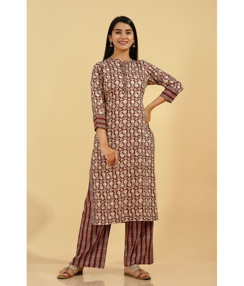     			KIPEK - Brown Straight Rayon Women's Stitched Salwar Suit ( Pack of 1 )