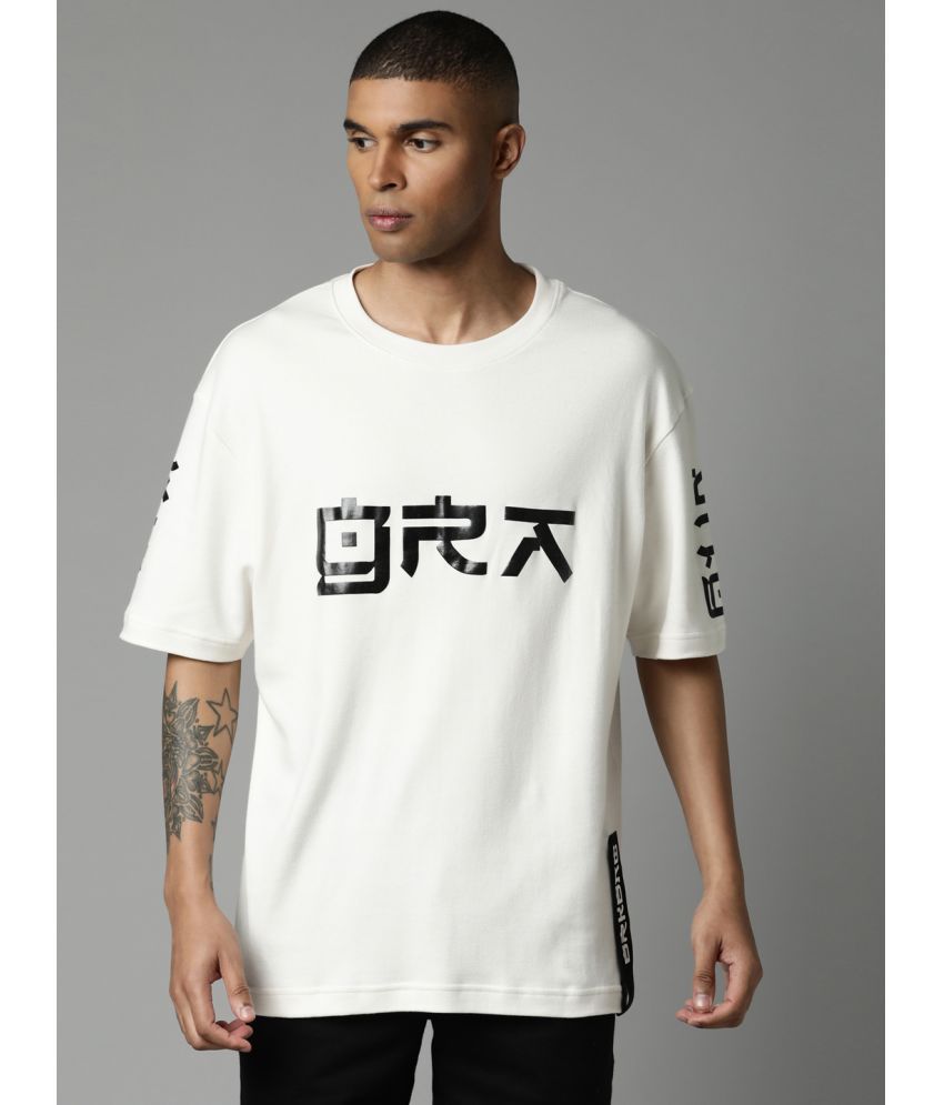 Breakbounce - Off-White 100% Cotton Oversized Fit Men's T-Shirt ( Pack of 1 )