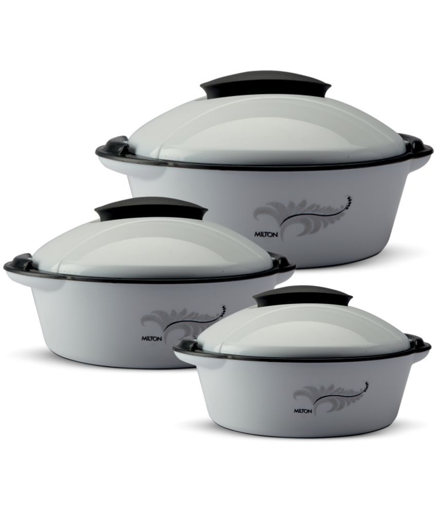     			Milton Crisp Dlx Insulated Inner Steel Casserole, Set of 3, (430 ml, 1.05 Litres, 1.70 Litres) Grey