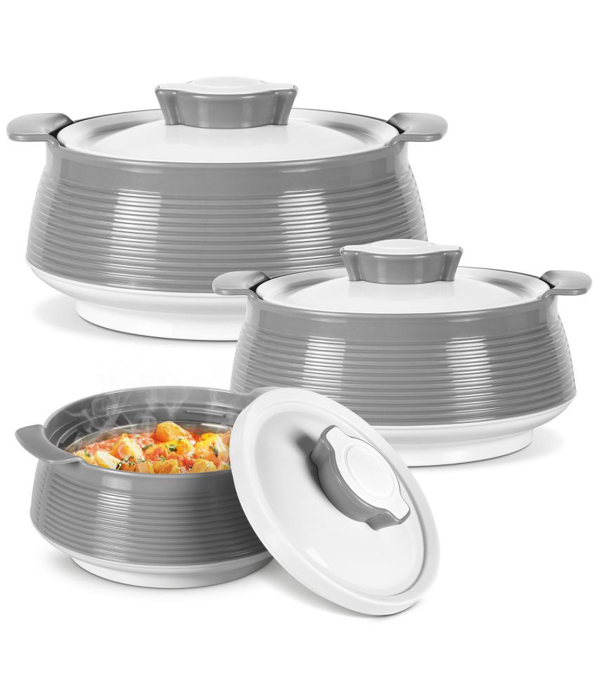     			Milton Venice Regular Insulated Inner Stainless Steel Casserole, Set of 3, (850 ml, 1.35 Litres, 1.85 Litres), Grey | BPA Free | Food Grade | Easy to Carry | Easy to Store | Ideal For Chapatti | Roti