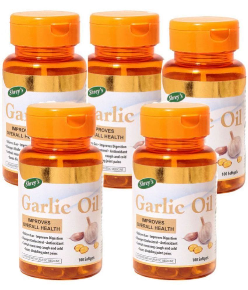     			Shrey's Garlic Oil for Digestion – 500 Capsules (Improves Overall Health) 5 no.s Minerals Softgel Pack of 5