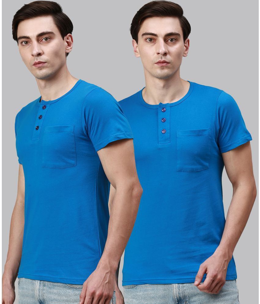     			Lux Cozi - Blue Cotton Regular Fit Men's T-Shirt ( Pack of 2 )