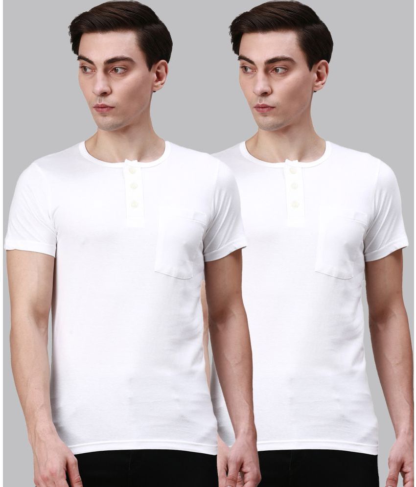     			Lux Cozi - White Cotton Regular Fit Men's T-Shirt ( Pack of 2 )