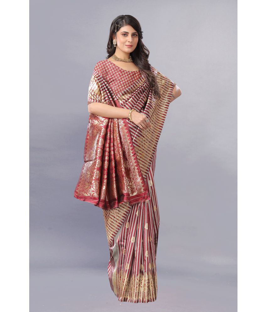     			Gazal Fashions - Maroon Banarasi Silk Saree With Blouse Piece ( Pack of 1 )