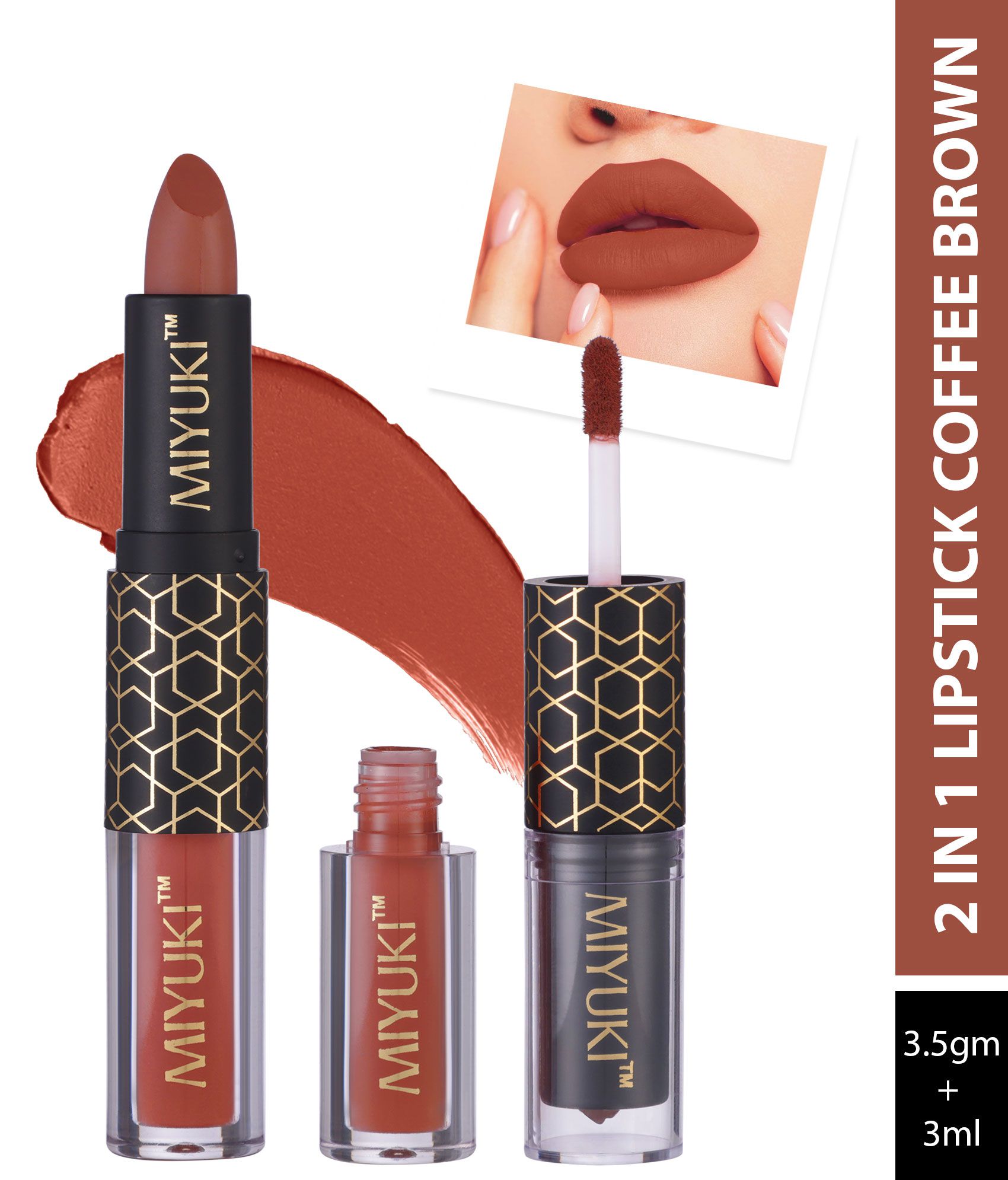     			Miyuki 2in1 Long Lasting Transfer Proof Matte Gloss Liquid and Lipstick - Coffee Brown