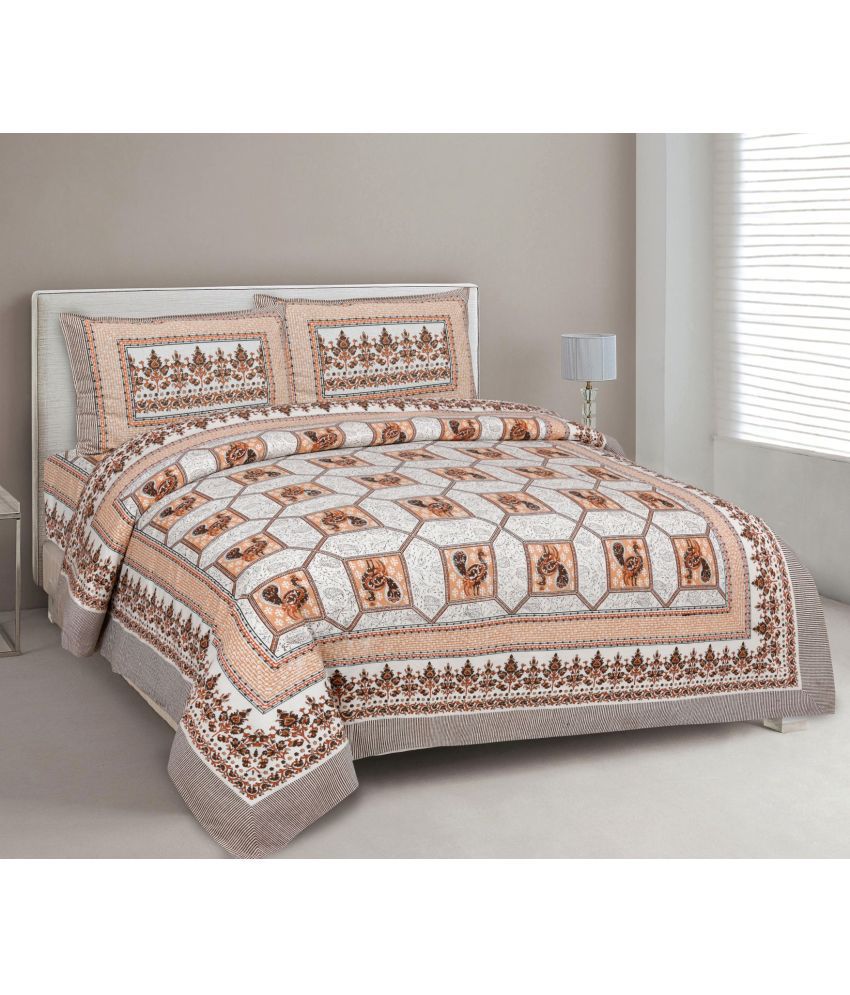     			Uniqchoice - Peach Cotton Double Bedsheet with 2 Pillow Covers