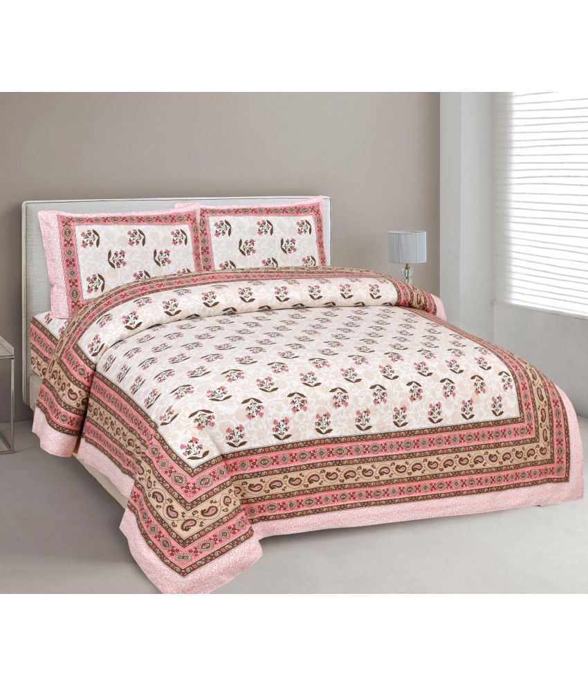     			Uniqchoice - Peach Cotton King Size Bedsheet With 2 Pillow Covers