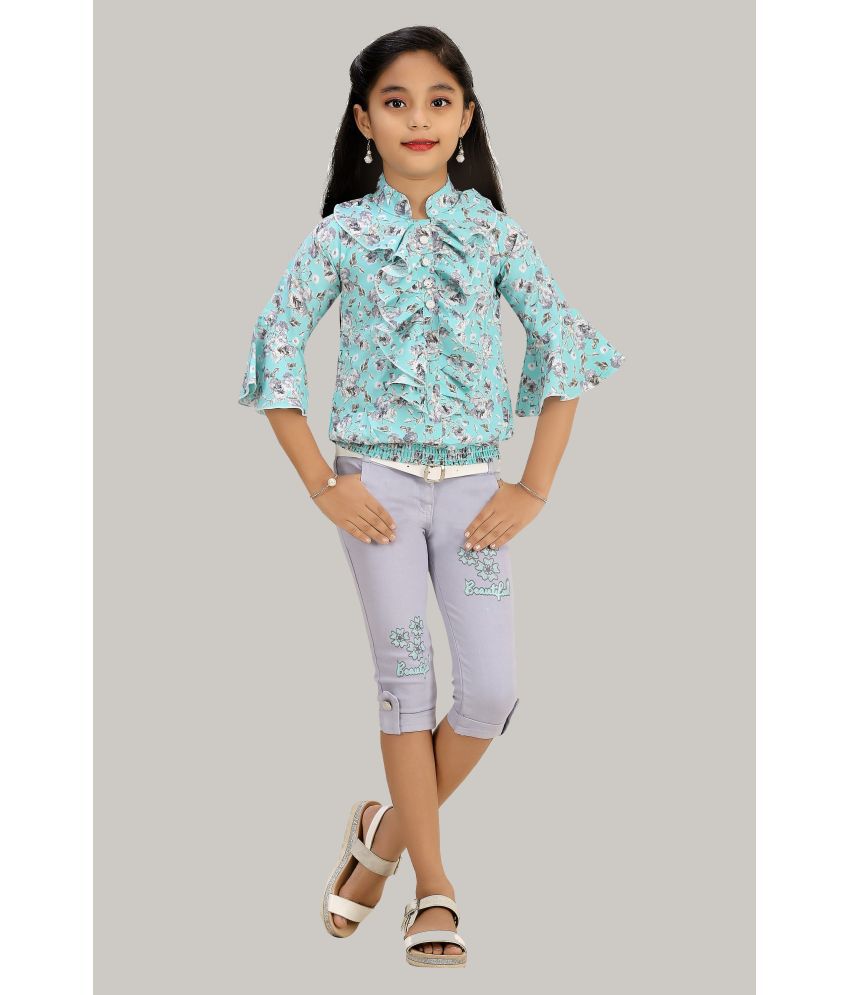     			Arshia Fashions - Blue Denim Girls Top With Capris ( Pack of 1 )
