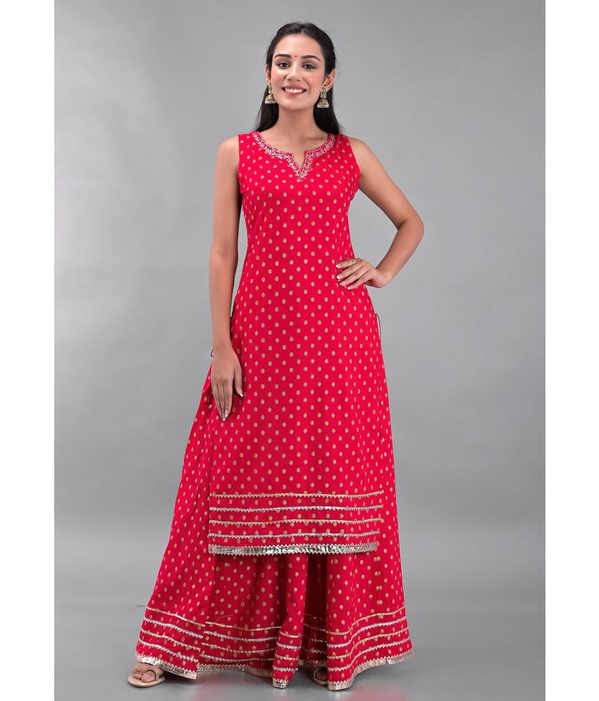     			Clothy N Wave - Red Straight Rayon Women's Stitched Salwar Suit ( Pack of 1 )