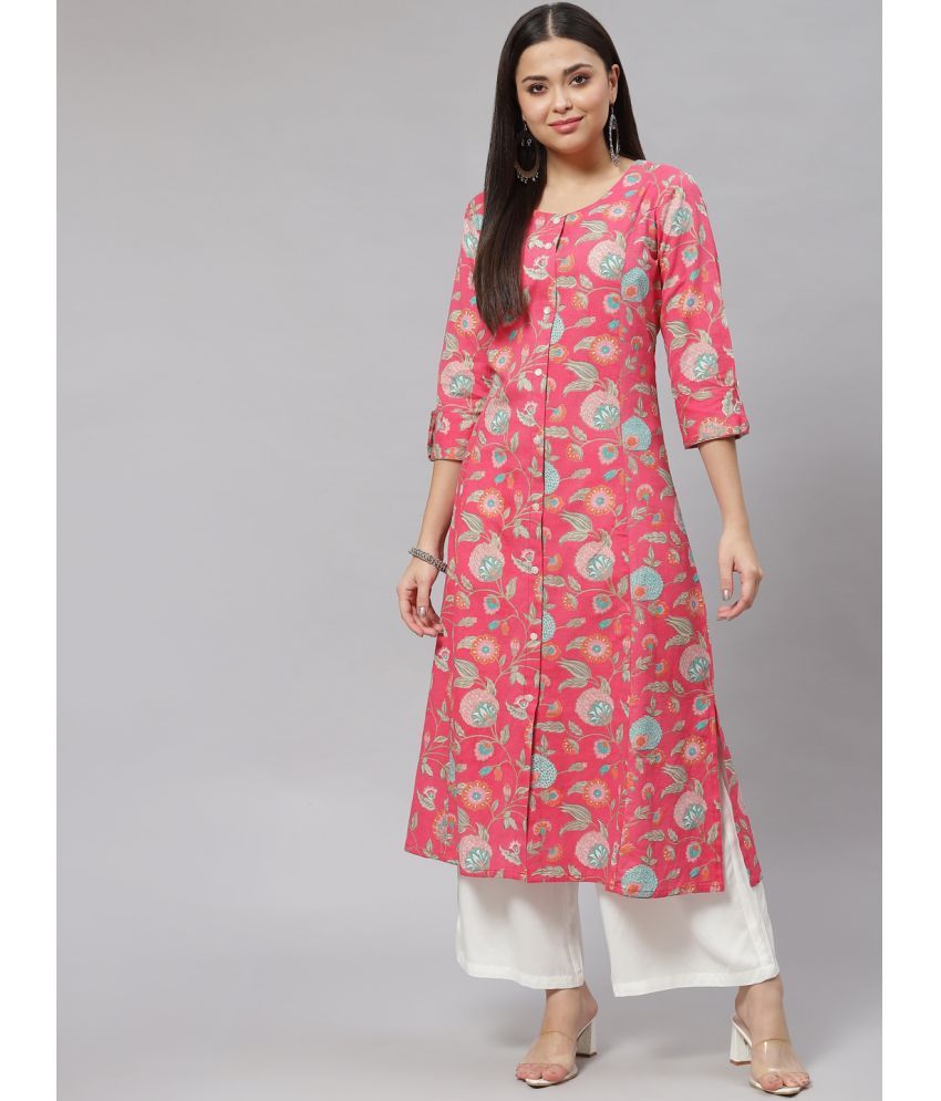     			Divena - Pink Cotton Women's Front Slit Kurti ( Pack of 1 )