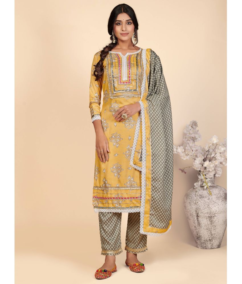     			Vbuyz - Yellow Straight Rayon Women's Stitched Salwar Suit ( Pack of 1 )