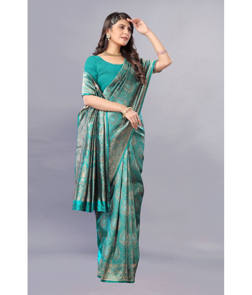     			Gazal Fashions - Rama Banarasi Silk Saree With Blouse Piece ( Pack of 1 )