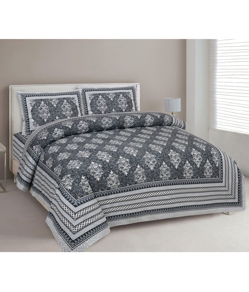     			Uniqchoice - Grey Cotton Double Bedsheet with 2 Pillow Covers