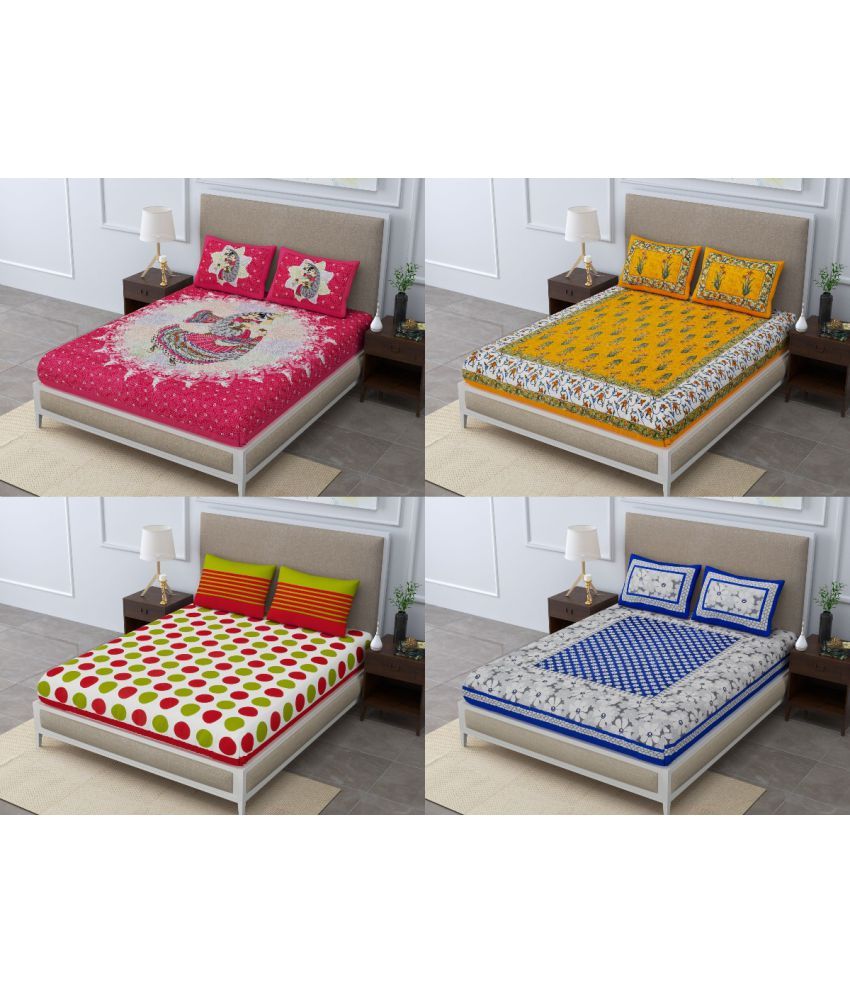     			Uniqchoice - Multicolor Cotton 4 Double Bedsheets with 8 Pillow Covers