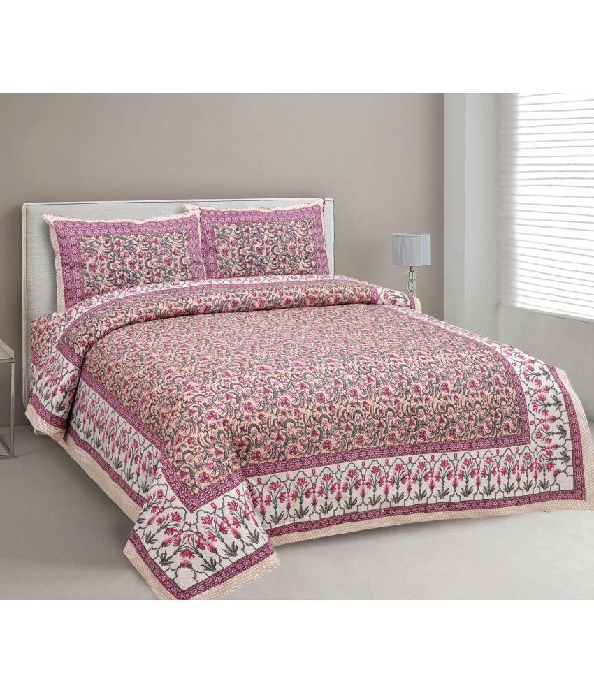     			Uniqchoice - Pink Cotton King Size Bedsheet With 2 Pillow Covers