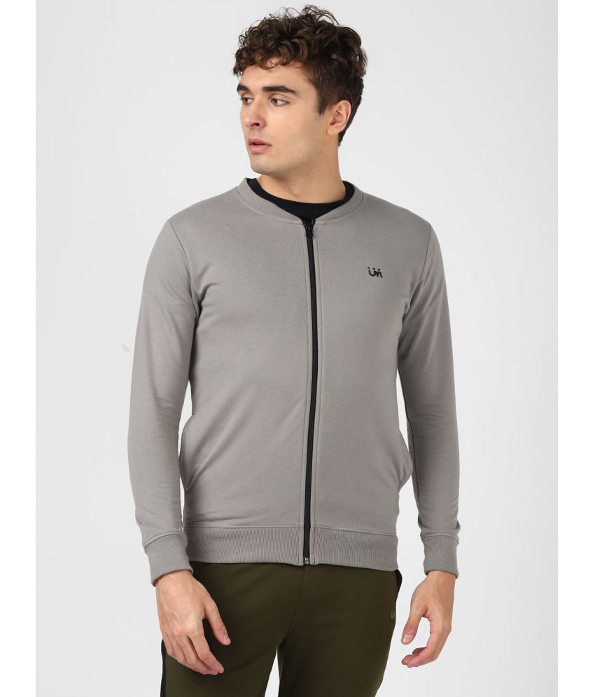     			UrbanMark Men Regular Fit Front Open Zipper Full Sleeves Sweatshirt-Grey