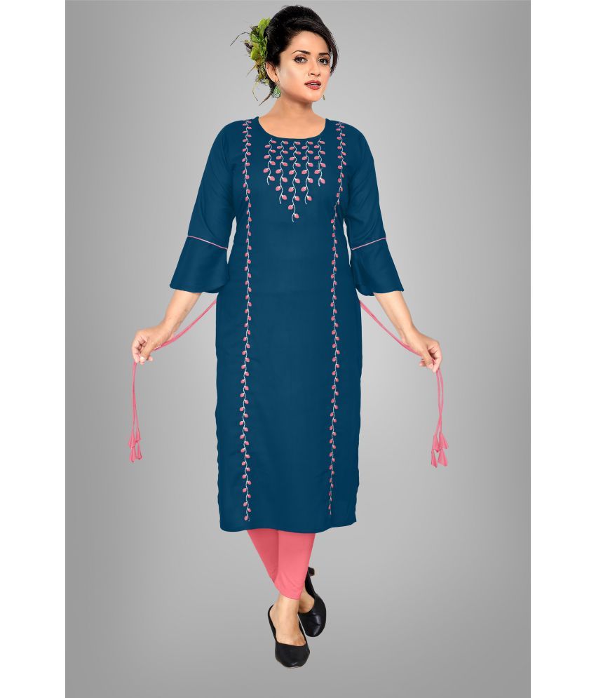     			HAYA - Blue Rayon Women's Straight Kurti ( Pack of 1 )