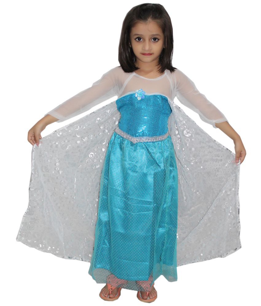     			Kaku Fancy Dresses Fairy Tales Character Princess Fairy Tales Princess Gown Elsa Costume -Blue & White, 5-6 Years, For Girls