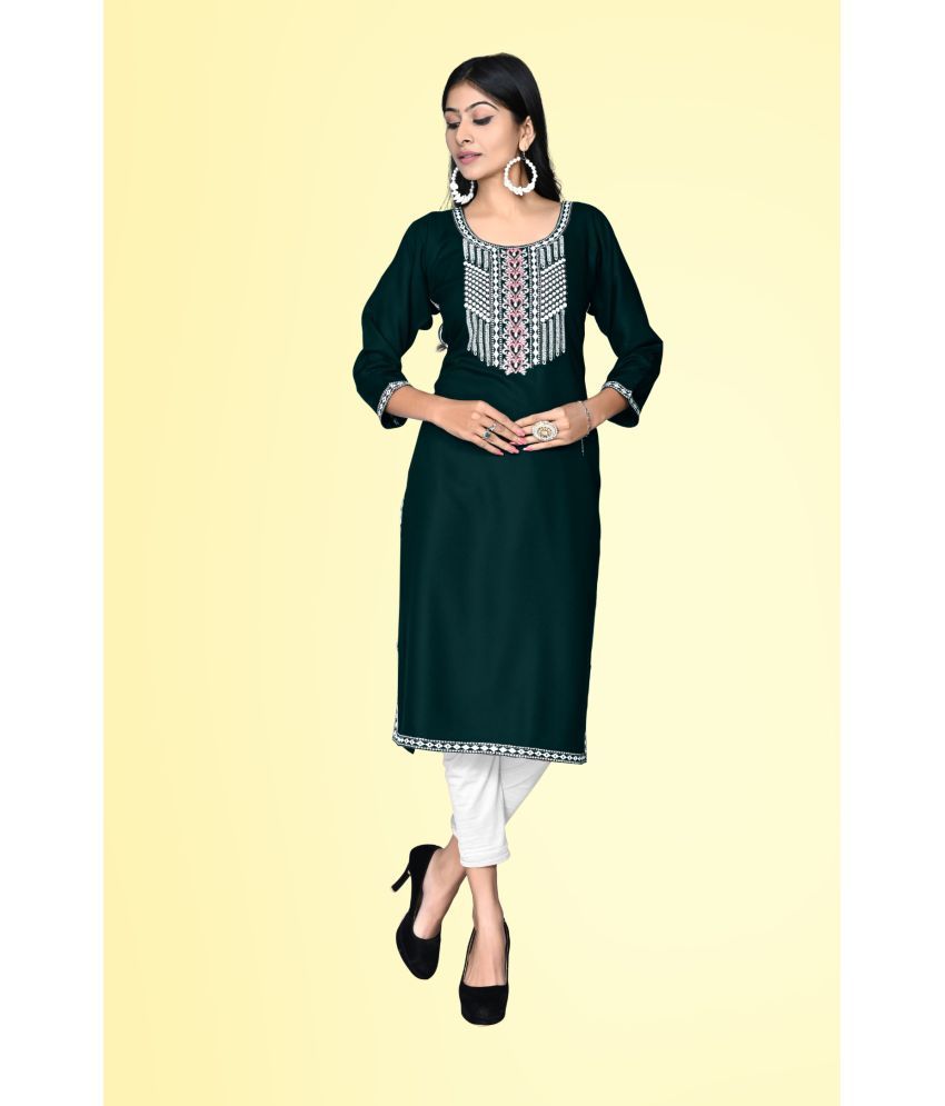     			Kapadia - Green Rayon Women's Straight Kurti ( Pack of 1 )