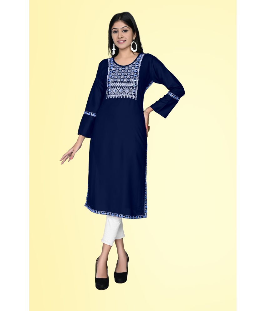     			Kapadia - Navy Blue Rayon Women's Straight Kurti ( Pack of 1 )