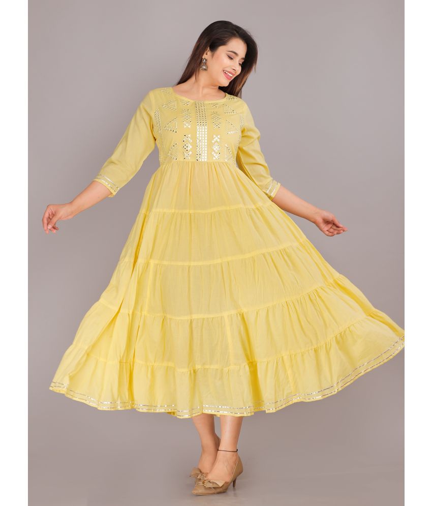     			JC4U - Yellow Cotton Women's Fit & Flare Dress ( Pack of 1 )
