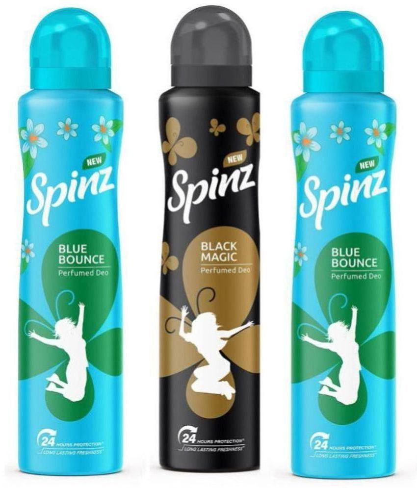     			Spinz - 2 BLUE BOUNCE , 1 BLACK MAGIC Body Spray for Unisex 450 ml ( Pack of 3 )