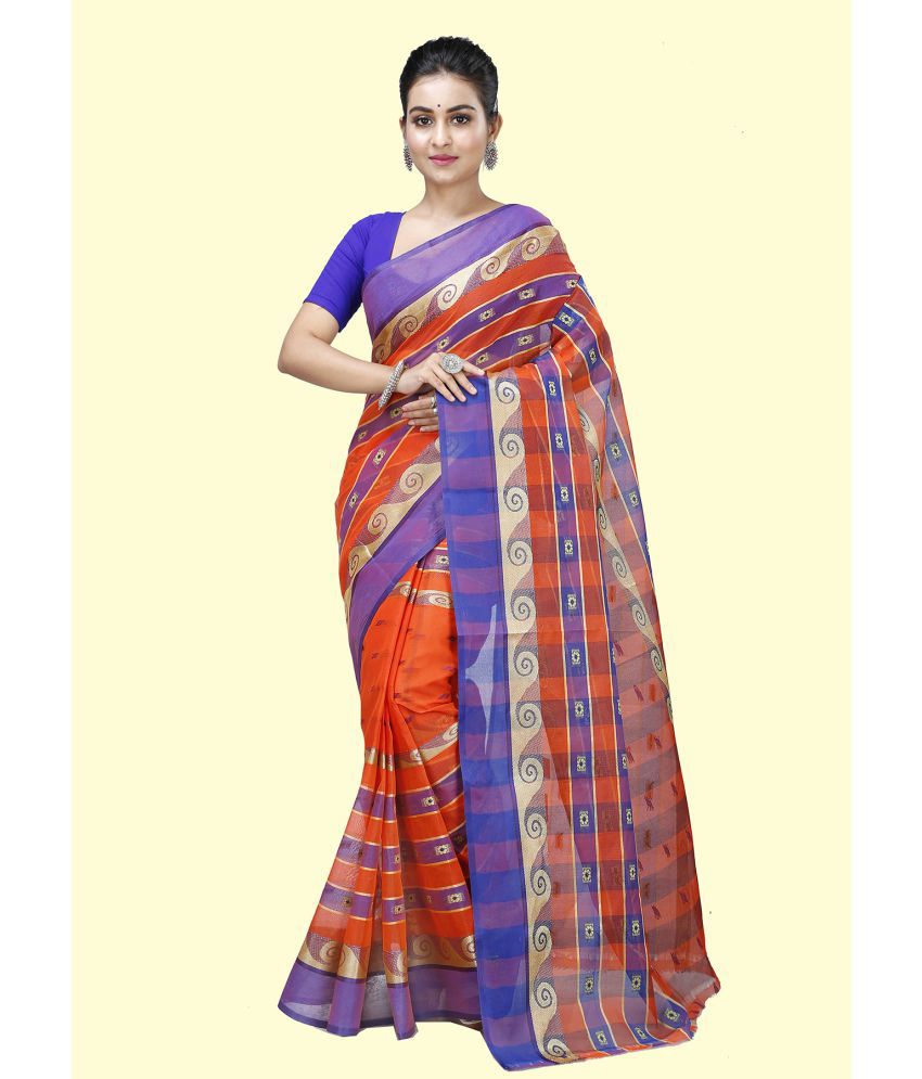     			JMALL - Orange Cotton Saree Without Blouse Piece ( Pack of 1 )