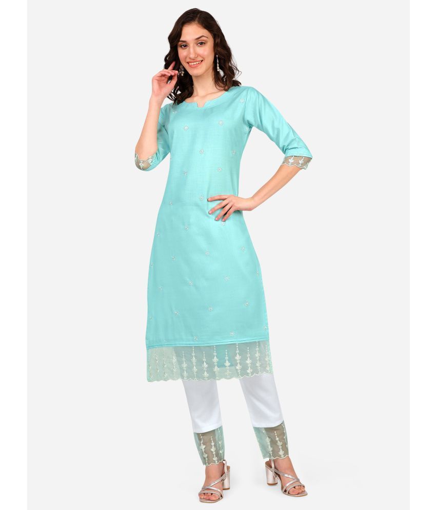     			Style Samsara - Blue Straight Cotton Blend Women's Stitched Salwar Suit ( Pack of 1 )