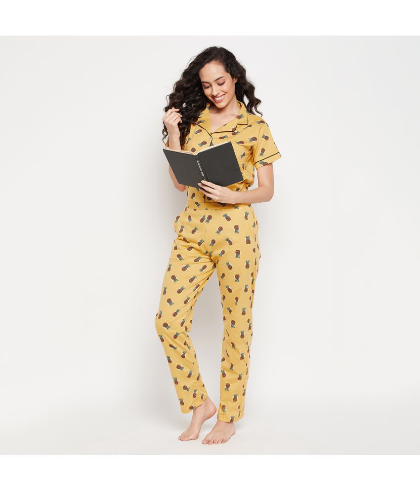     			Clovia - Yellow Cotton Blend Women's Nightwear Nightsuit Sets ( Pack of 1 )