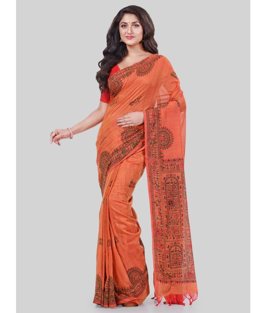     			Desh Bidesh - Orange Cotton Saree With Blouse Piece ( Pack of 1 )