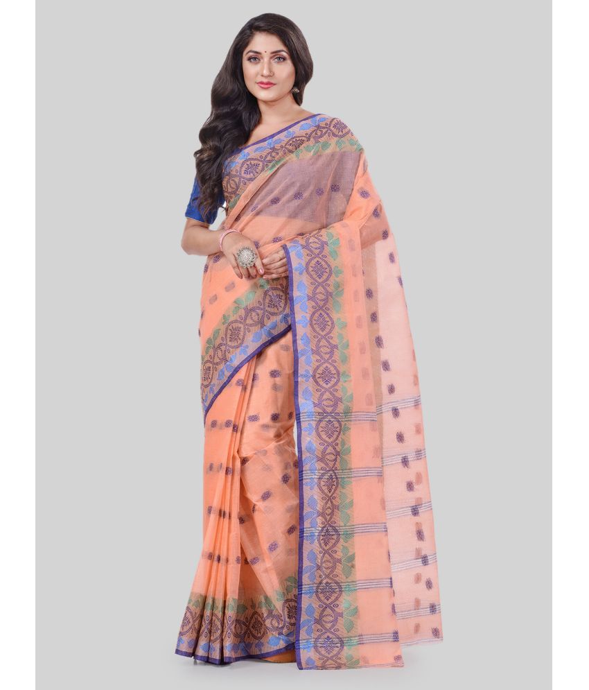     			Desh Bidesh - Peach Cotton Saree Without Blouse Piece ( Pack of 1 )