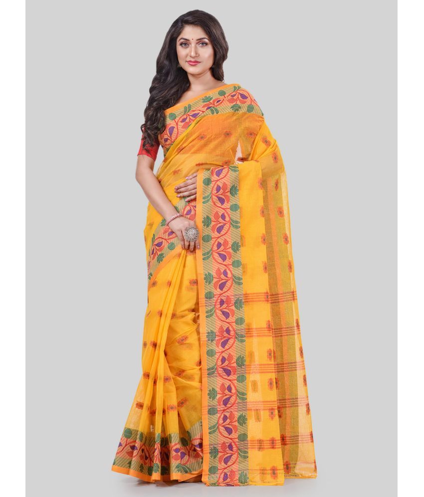     			Desh Bidesh - Yellow Cotton Saree Without Blouse Piece ( Pack of 1 )